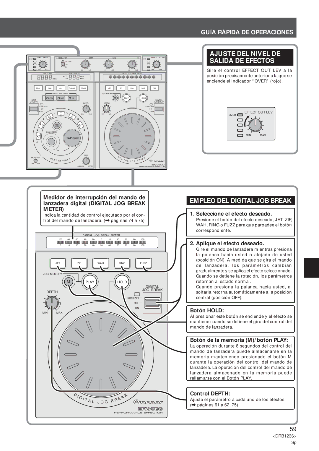 Pioneer Efx-500 Ajuste DEL Nivel DE Salida DE Efectos, Empleo DEL Digital JOB Break, Guía Rápida DE Operaciones 