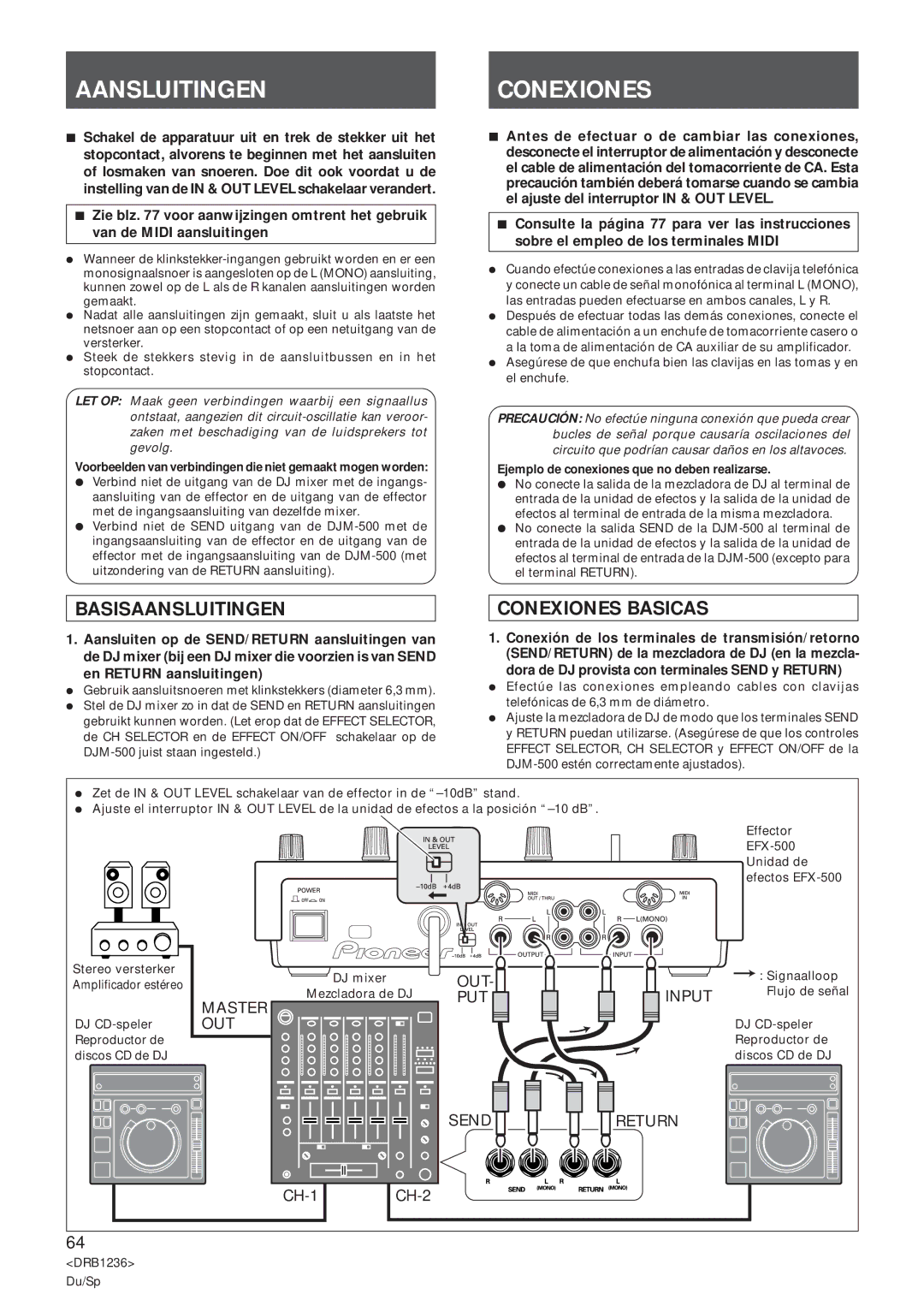 Pioneer Efx-500 operating instructions Aansluitingenconexiones, Basisaansluitingen, Conexiones Basicas 