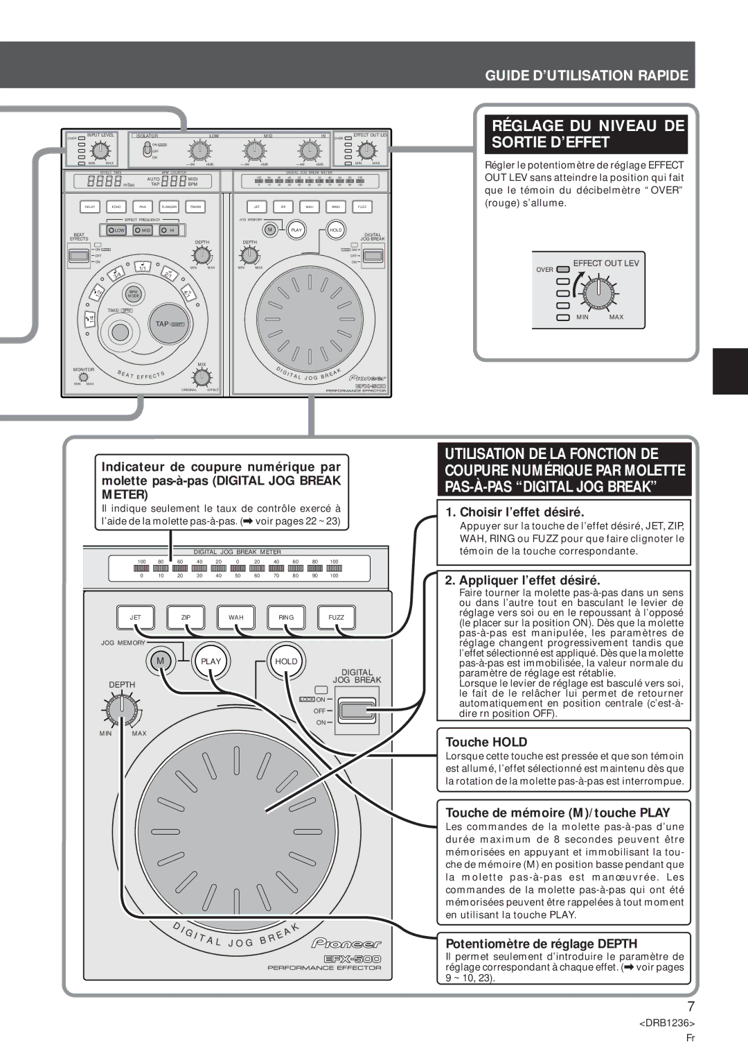 Pioneer Efx-500 operating instructions Réglage DU Niveau DE Sortie D’EFFET, Guide D’UTILISATION Rapide 