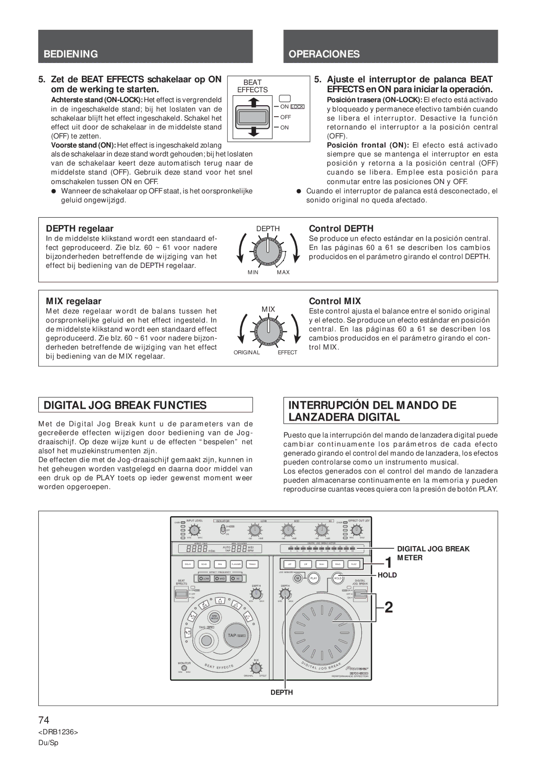 Pioneer Efx-500 operating instructions Digital JOG Break Functies, Interrupción DEL Mando DE Lanzadera Digital 