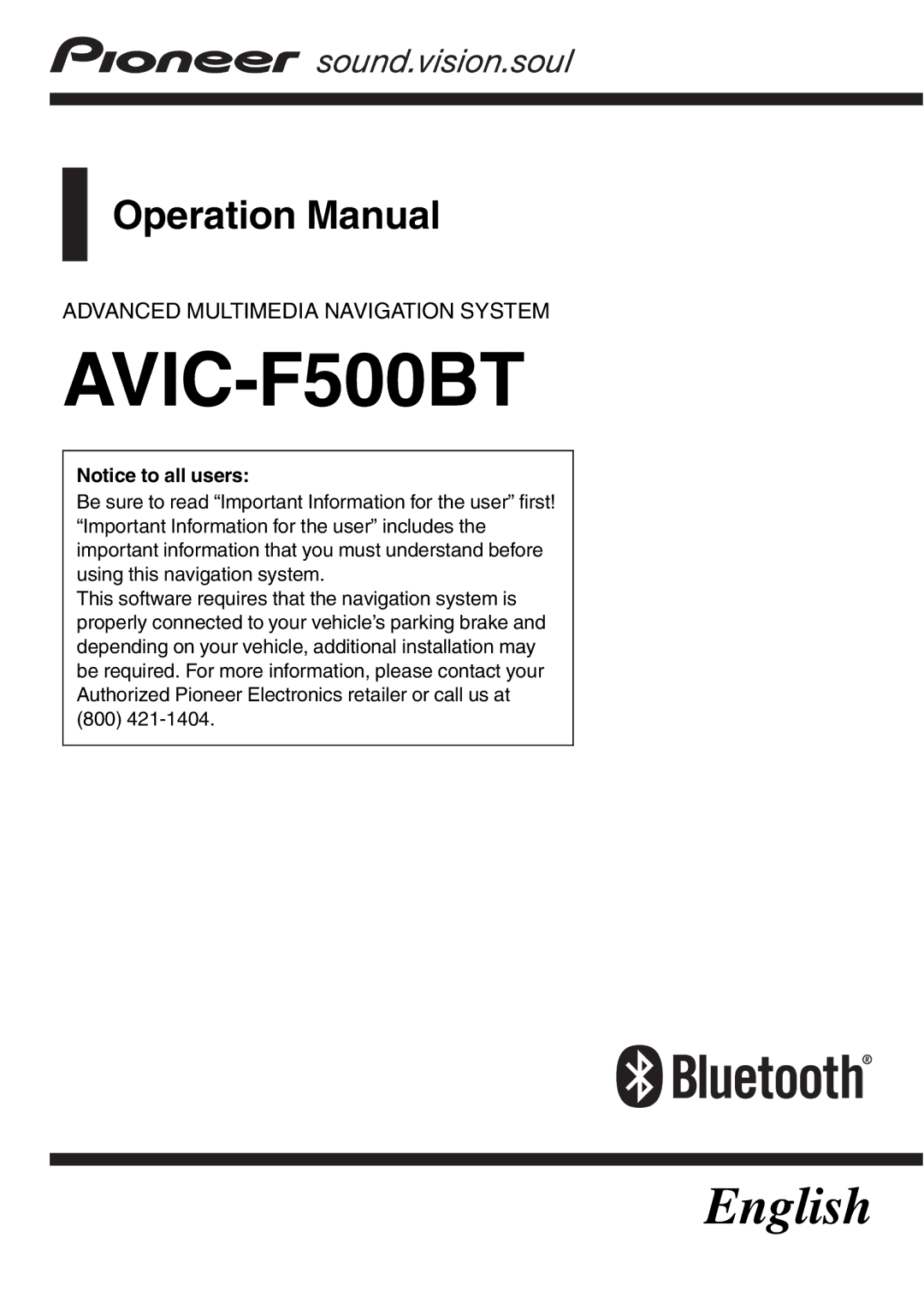 Pioneer operation manual AVIC-F500BT 