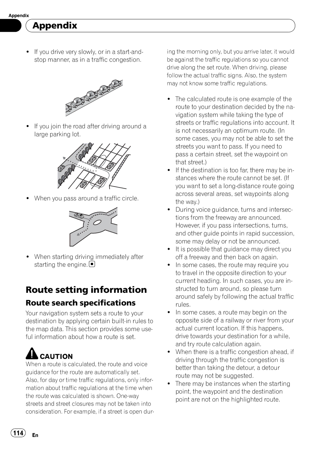 Pioneer F500BT operation manual Route setting information, Route search specifications, 114 En 