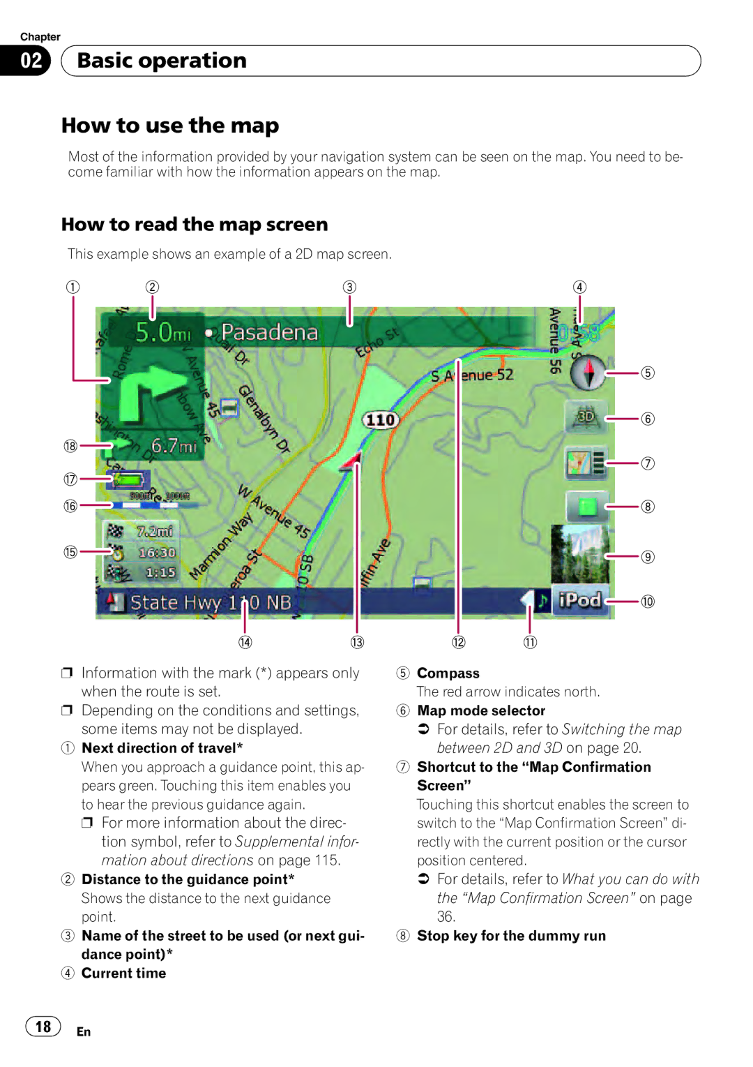 Pioneer F500BT operation manual Basic operation How to use the map, How to read the map screen 