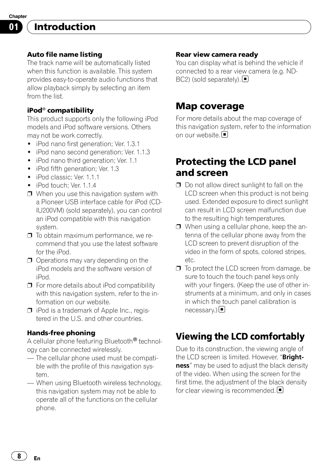 Pioneer F500BT operation manual Map coverage, Protecting the LCD panel and screen, Viewing the LCD comfortably 