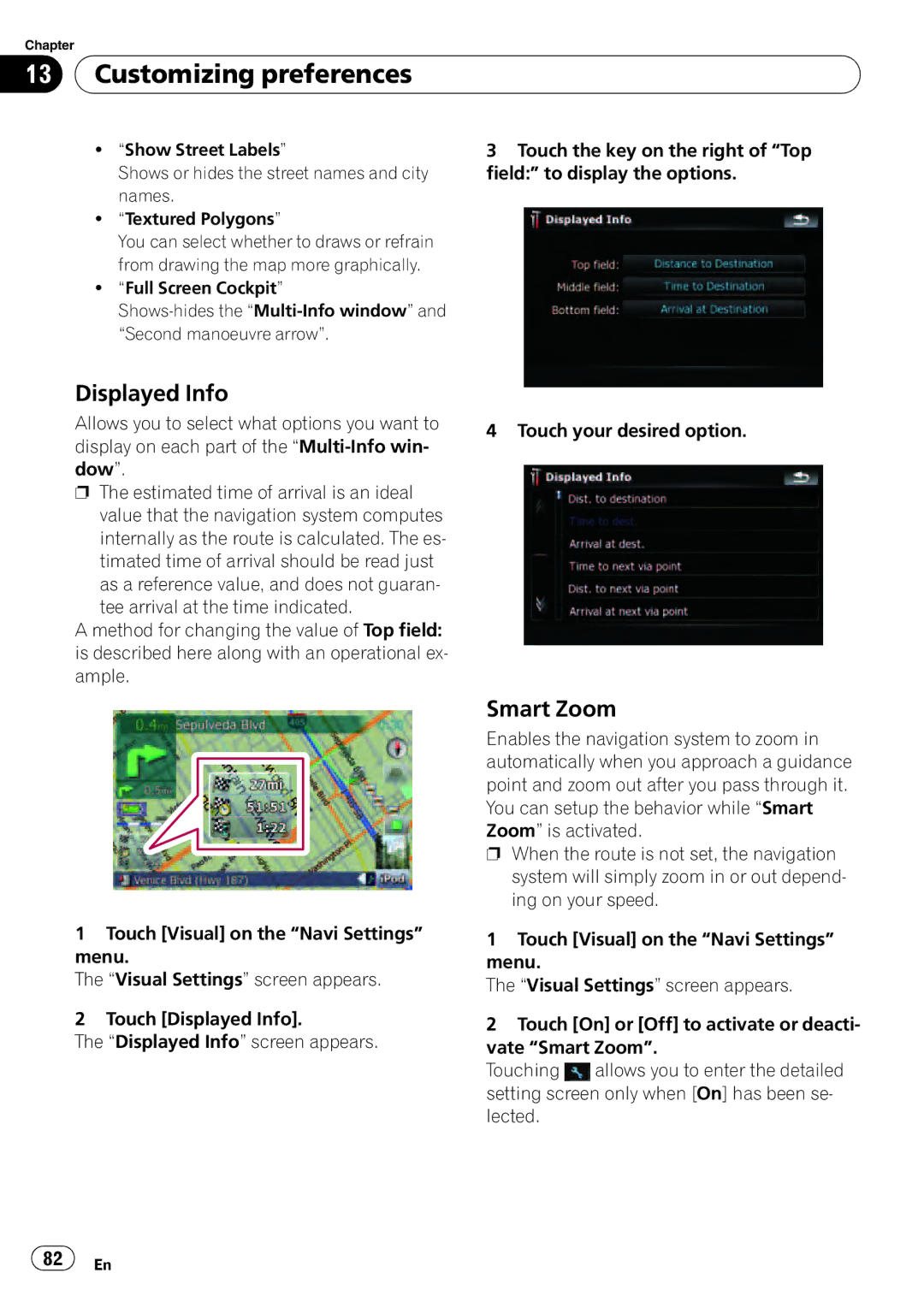 Pioneer F500BT operation manual Displayed Info, Smart Zoom 