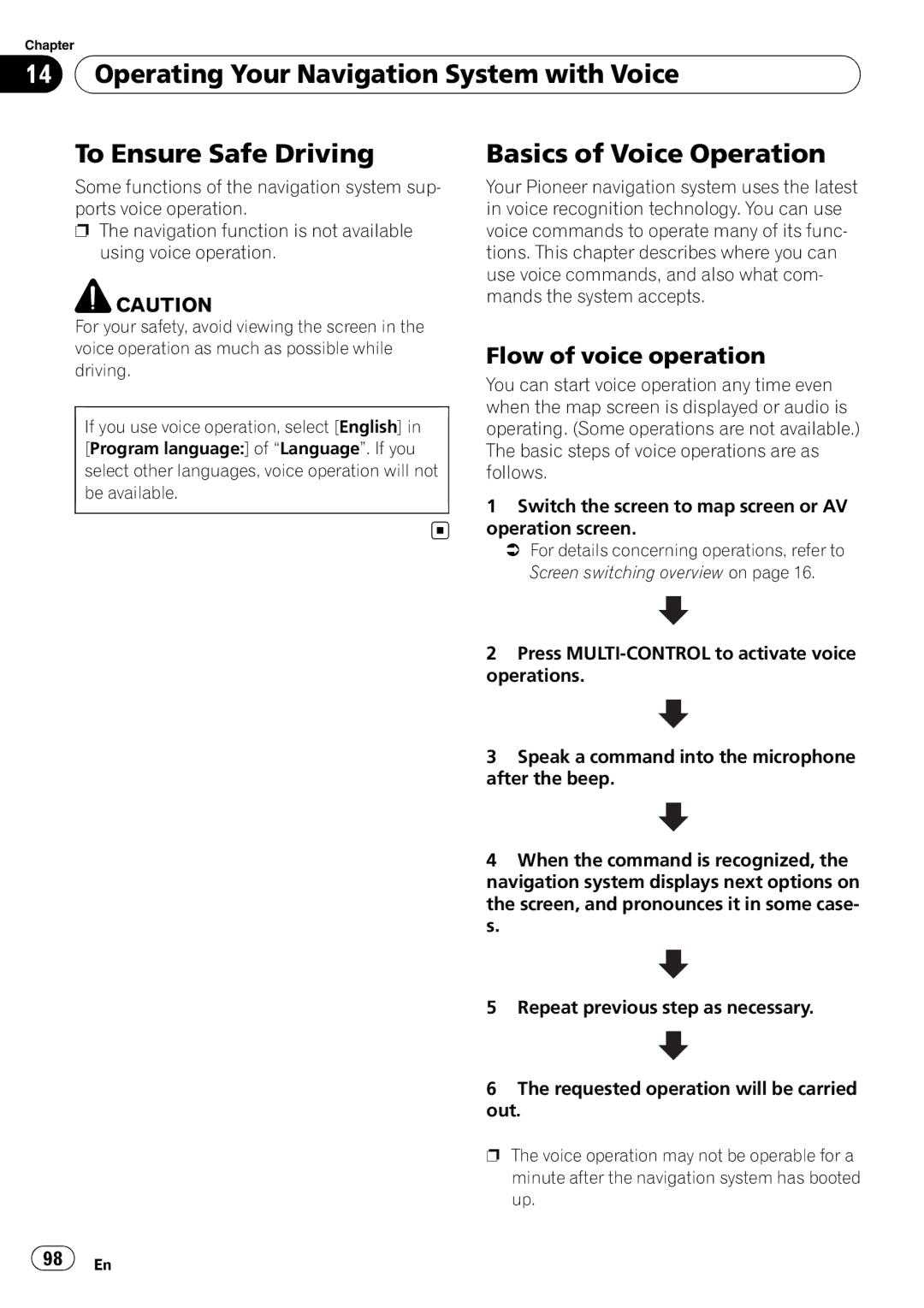 Pioneer F500BT operation manual Basics of Voice Operation, Flow of voice operation 