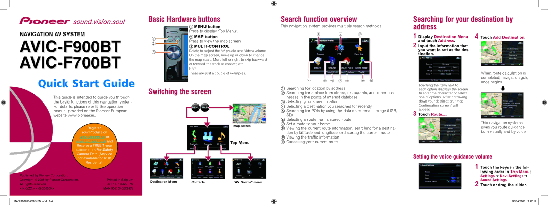 Pioneer F900BT, F700BT quick start Basic Hardware buttons, Switching the screen, Search function overview 