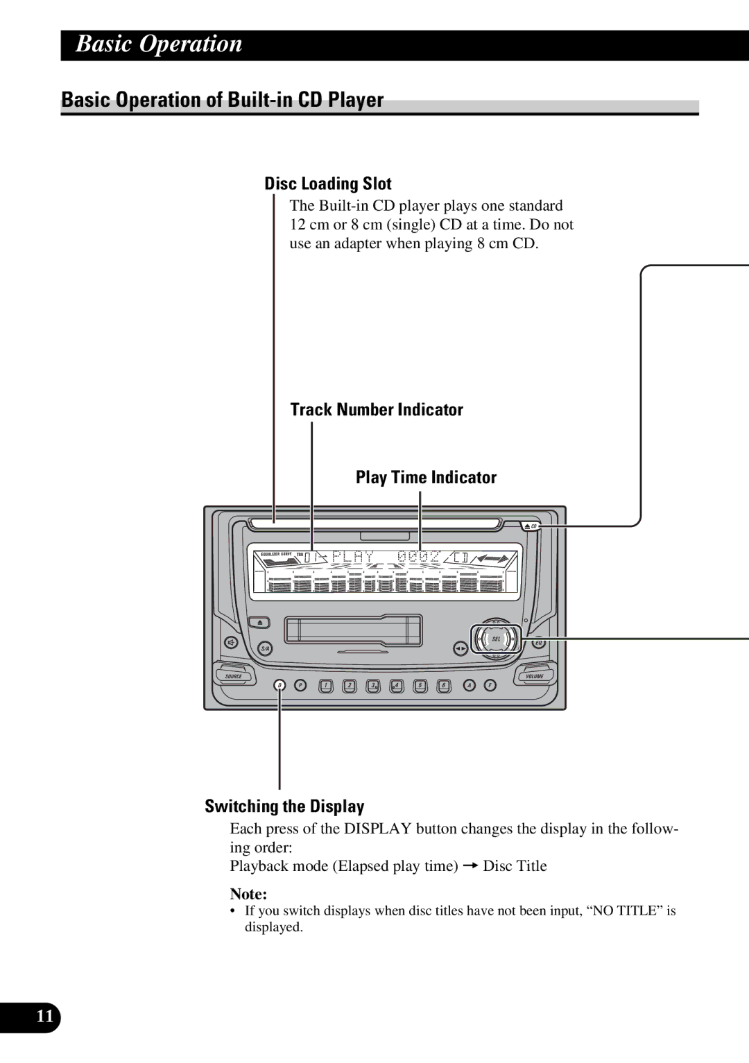 Pioneer FH-P4400 operation manual Basic Operation of Built-in CD Player, Disc Loading Slot 