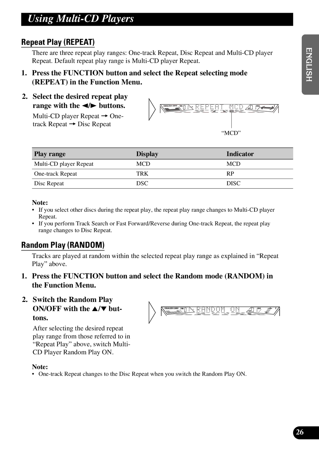 Pioneer FH-P4400 operation manual Using Multi-CD Players, Tons, Play range Display Indicator 