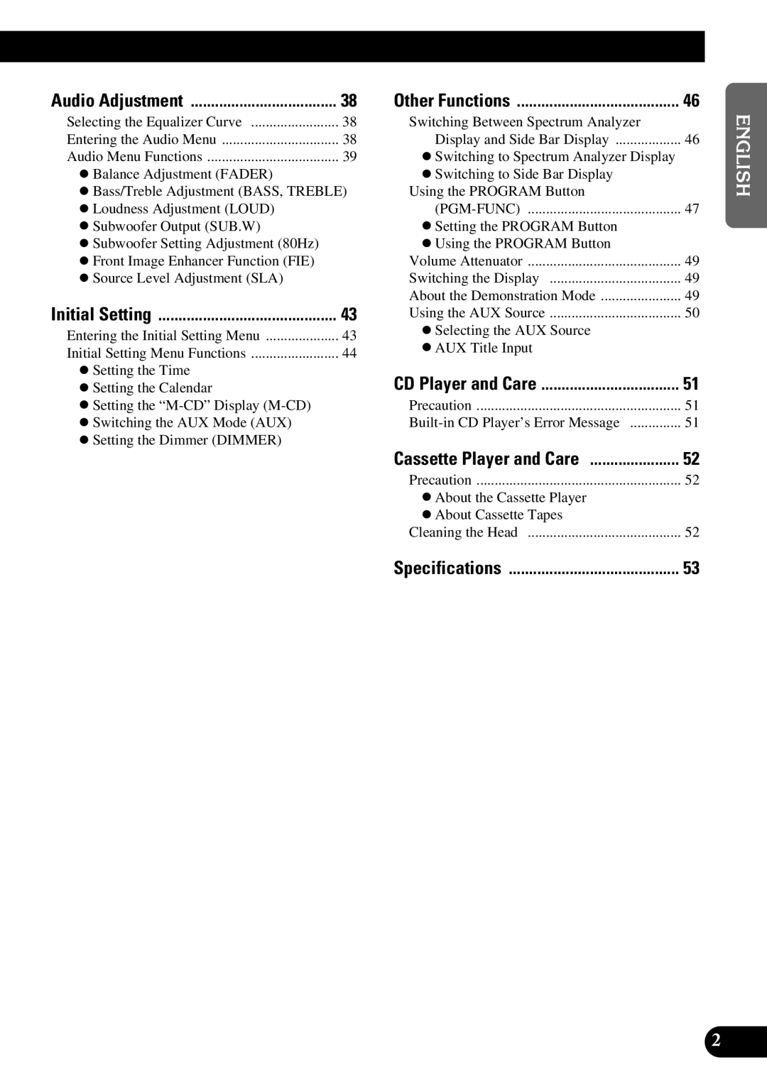 Pioneer FH-P4400 operation manual English Español Deutsch Français Italiano Nederlands 