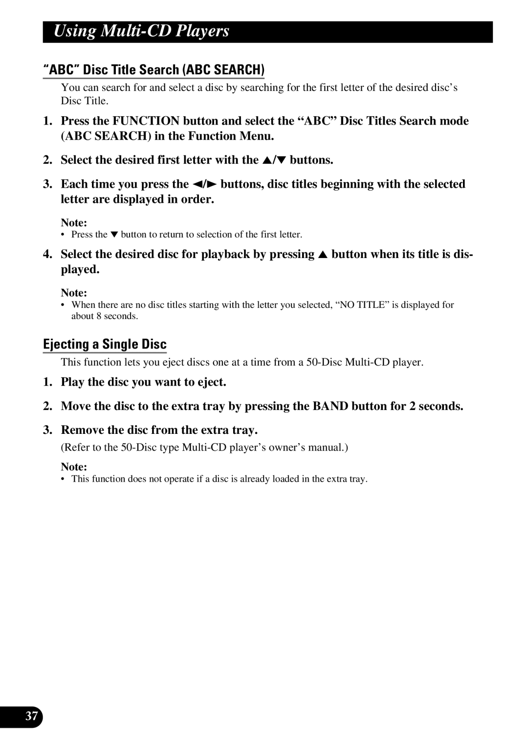 Pioneer FH-P4400 operation manual ABC Disc Title Search ABC Search, Ejecting a Single Disc 