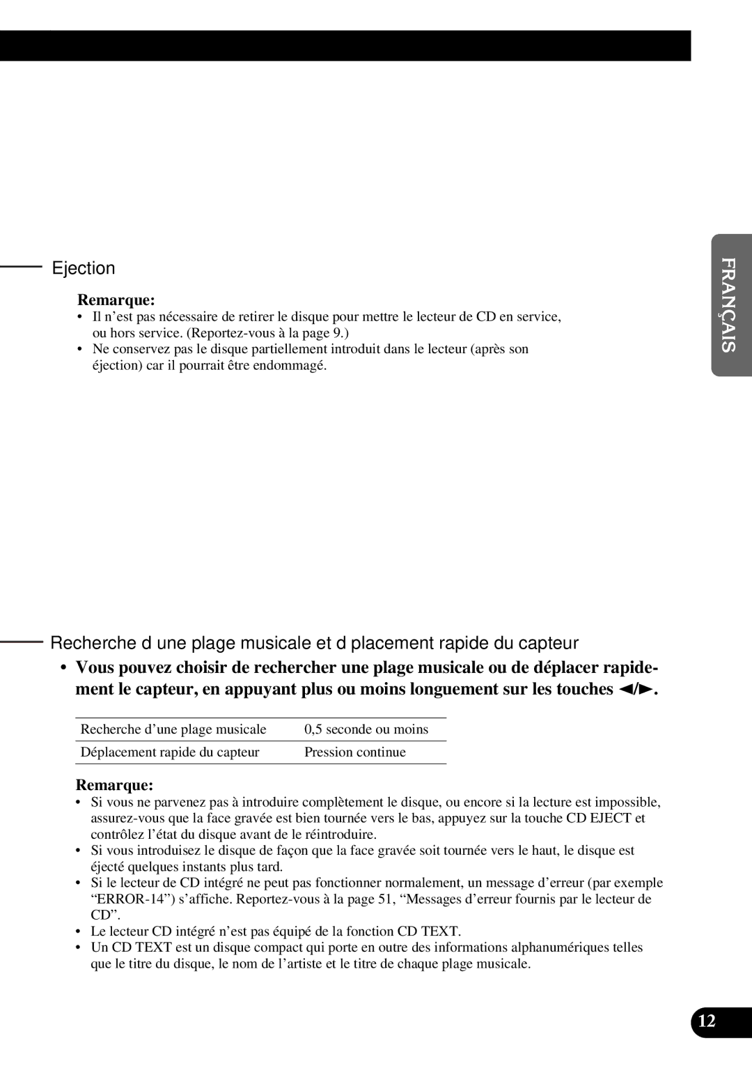 Pioneer FH-P4400 operation manual Ejection 