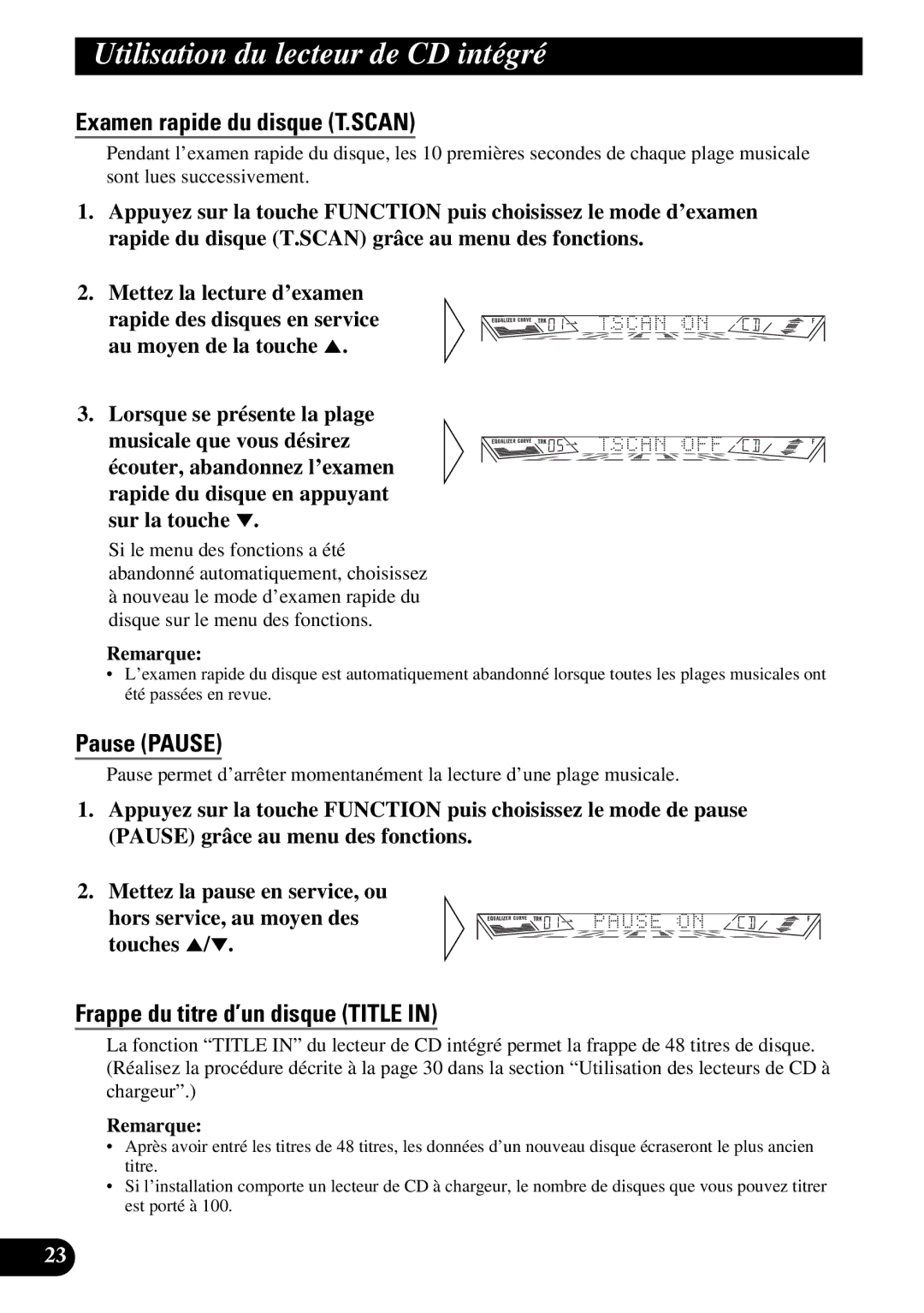 Pioneer FH-P4400 operation manual Examen rapide du disque T.SCAN, Frappe du titre d’un disque Title 