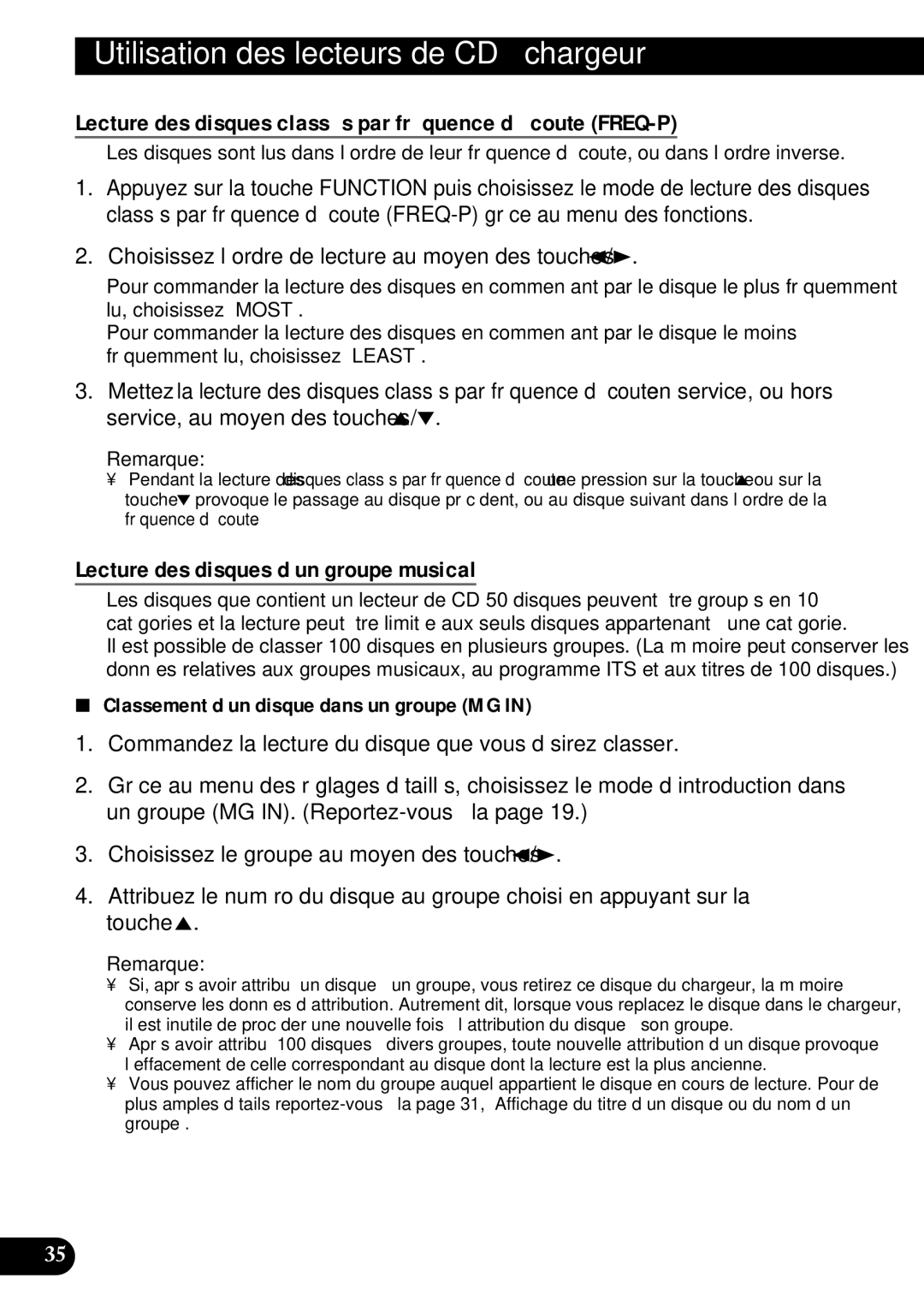 Pioneer FH-P4400 Lecture des disques classés par fréquence d’écoute FREQ-P, Lecture des disques d’un groupe musical 
