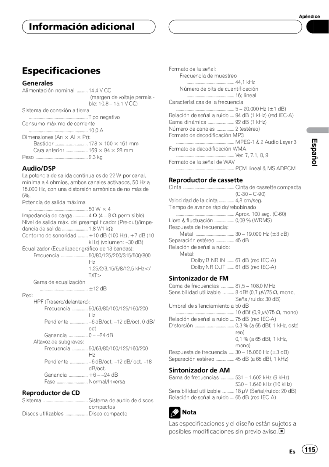 Pioneer FH-P5000MP operation manual + + 