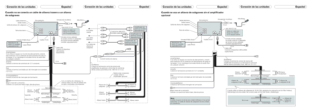 Pioneer FH-P8000BT installation manual Conexión de las unidades Español, Nota 