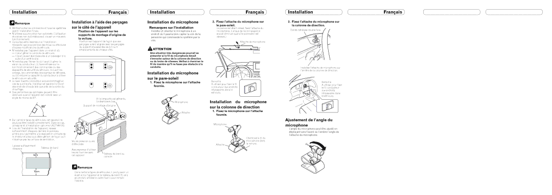 Pioneer FH-P8000BT installation manual Installation Français, Installation du microphone sur le pare-soleil 