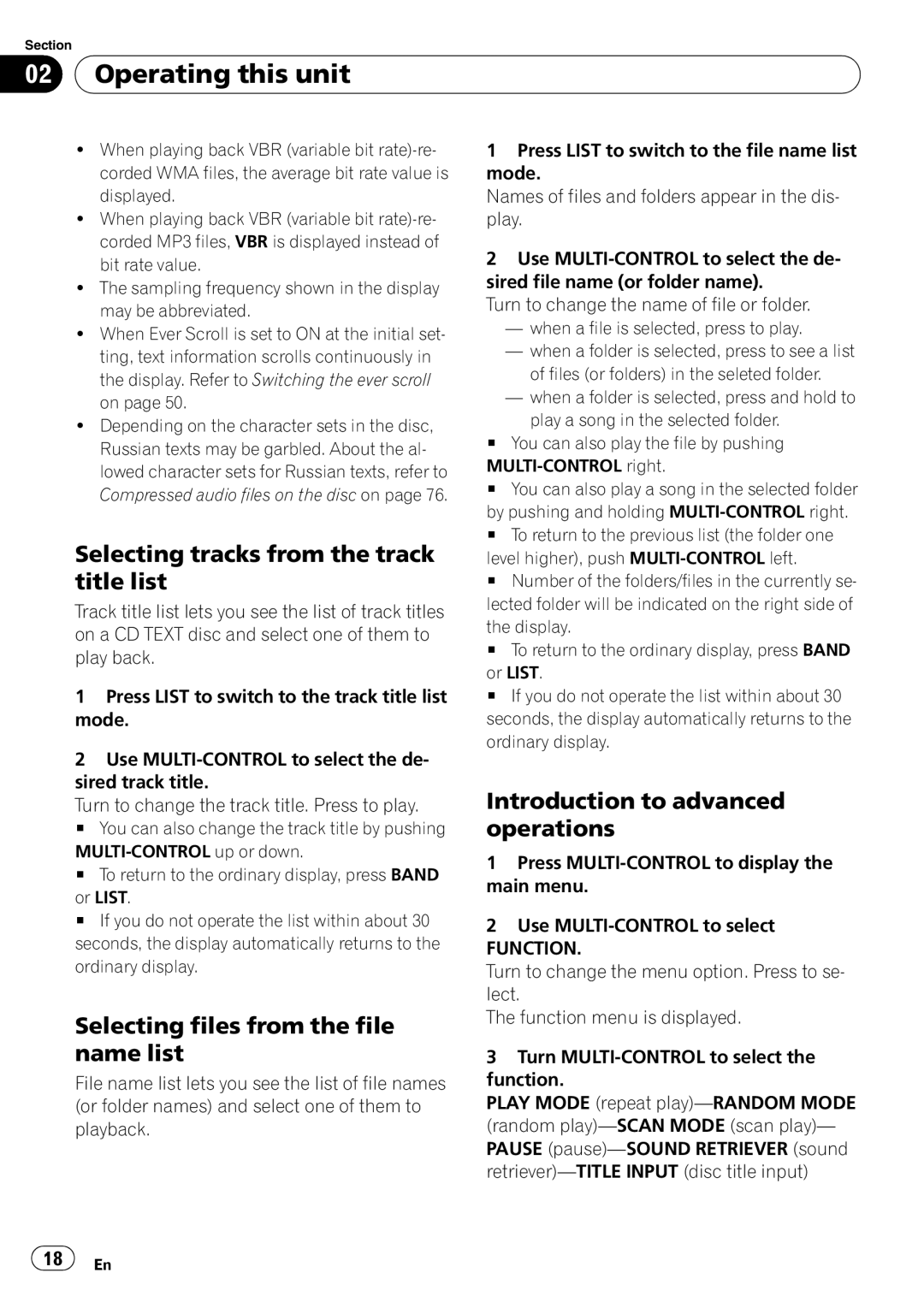 Pioneer FH-P800BT operation manual Selecting tracks from the track title list, Selecting files from the file name list 