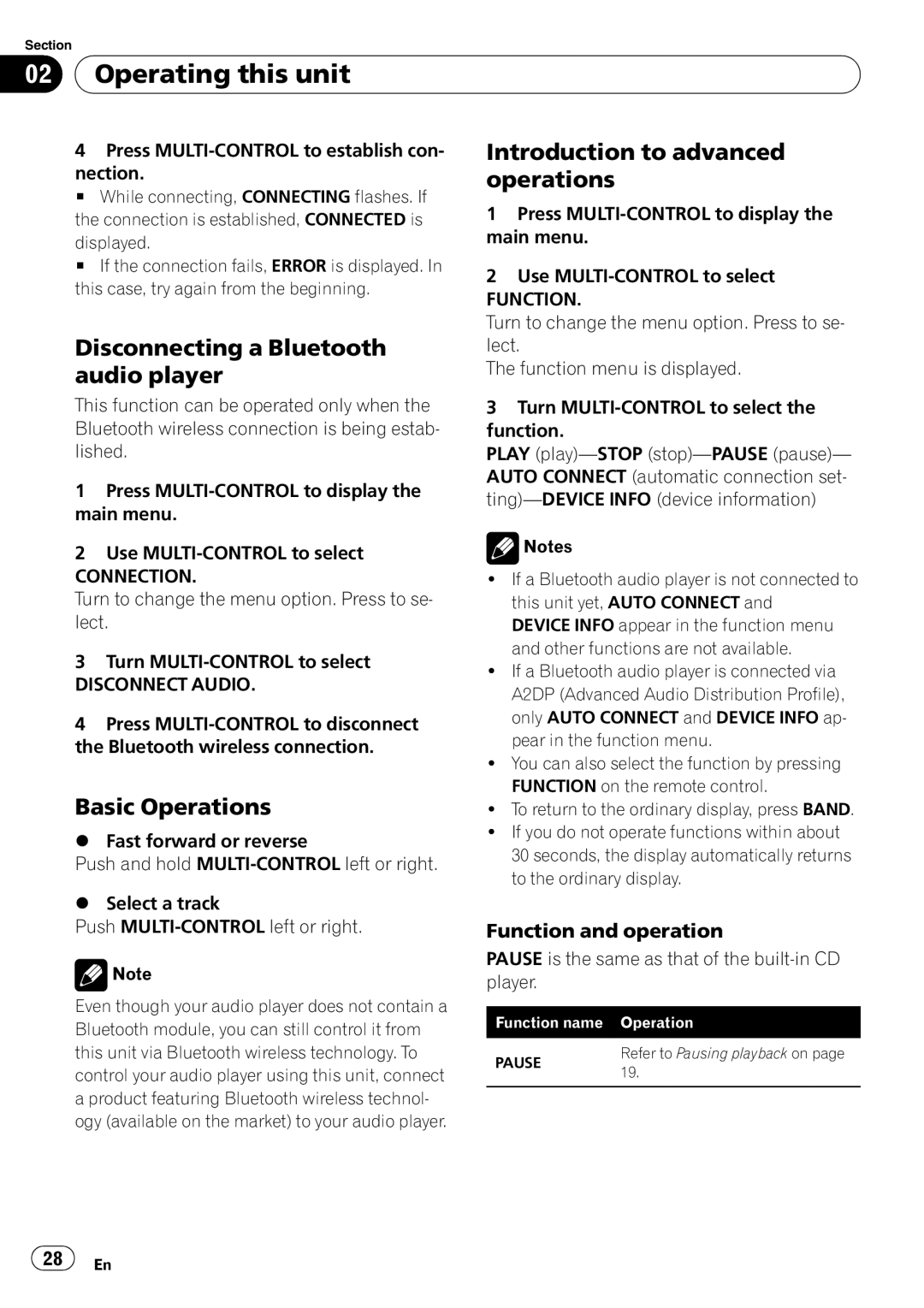 Pioneer FH-P800BT operation manual Disconnecting a Bluetooth audio player, Disconnect Audio 