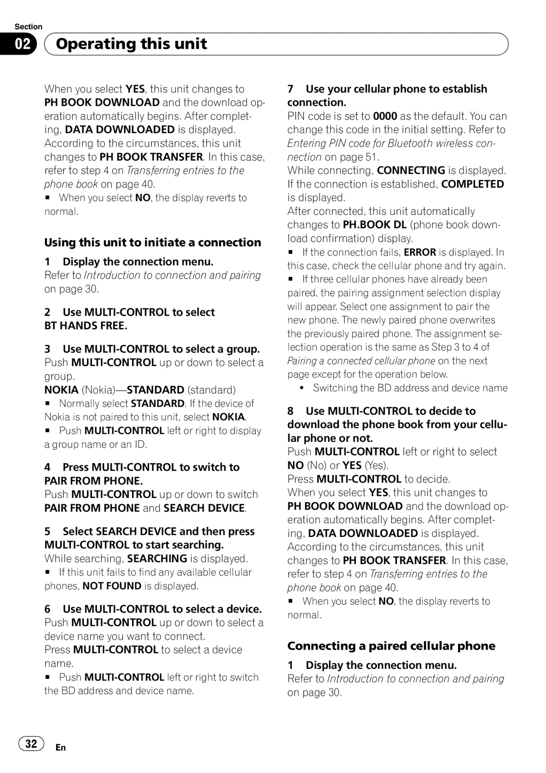 Pioneer FH-P800BT operation manual Using this unit to initiate a connection, Connecting a paired cellular phone 