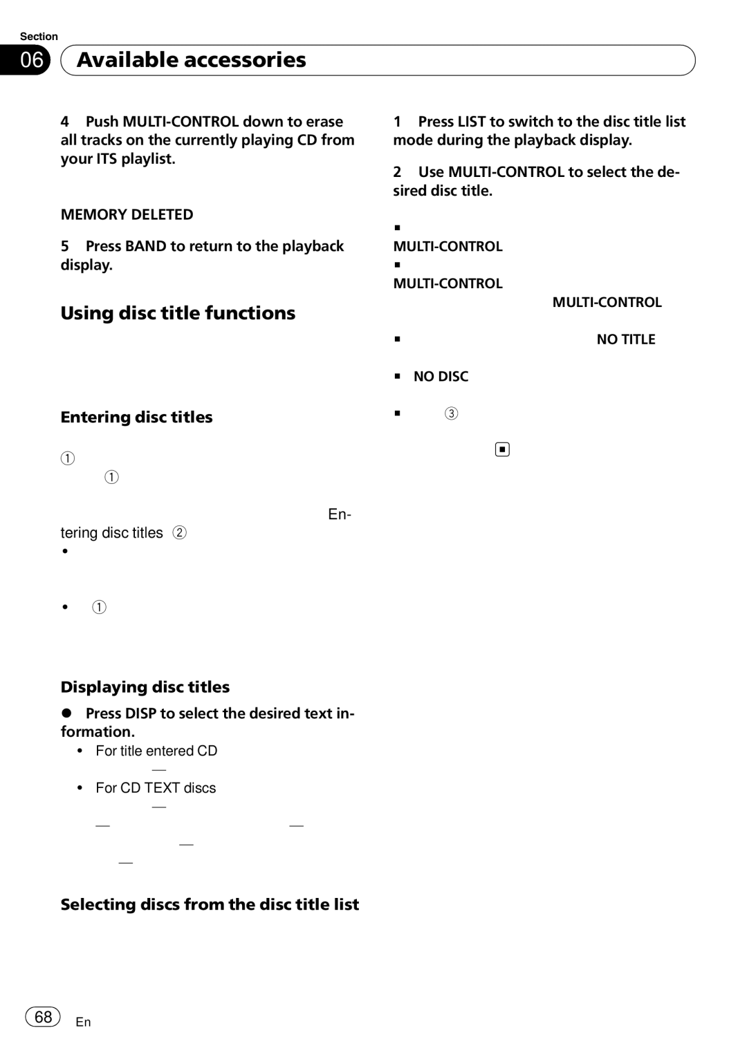 Pioneer FH-P800BT operation manual Displaying disc titles, Selecting discs from the disc title list 