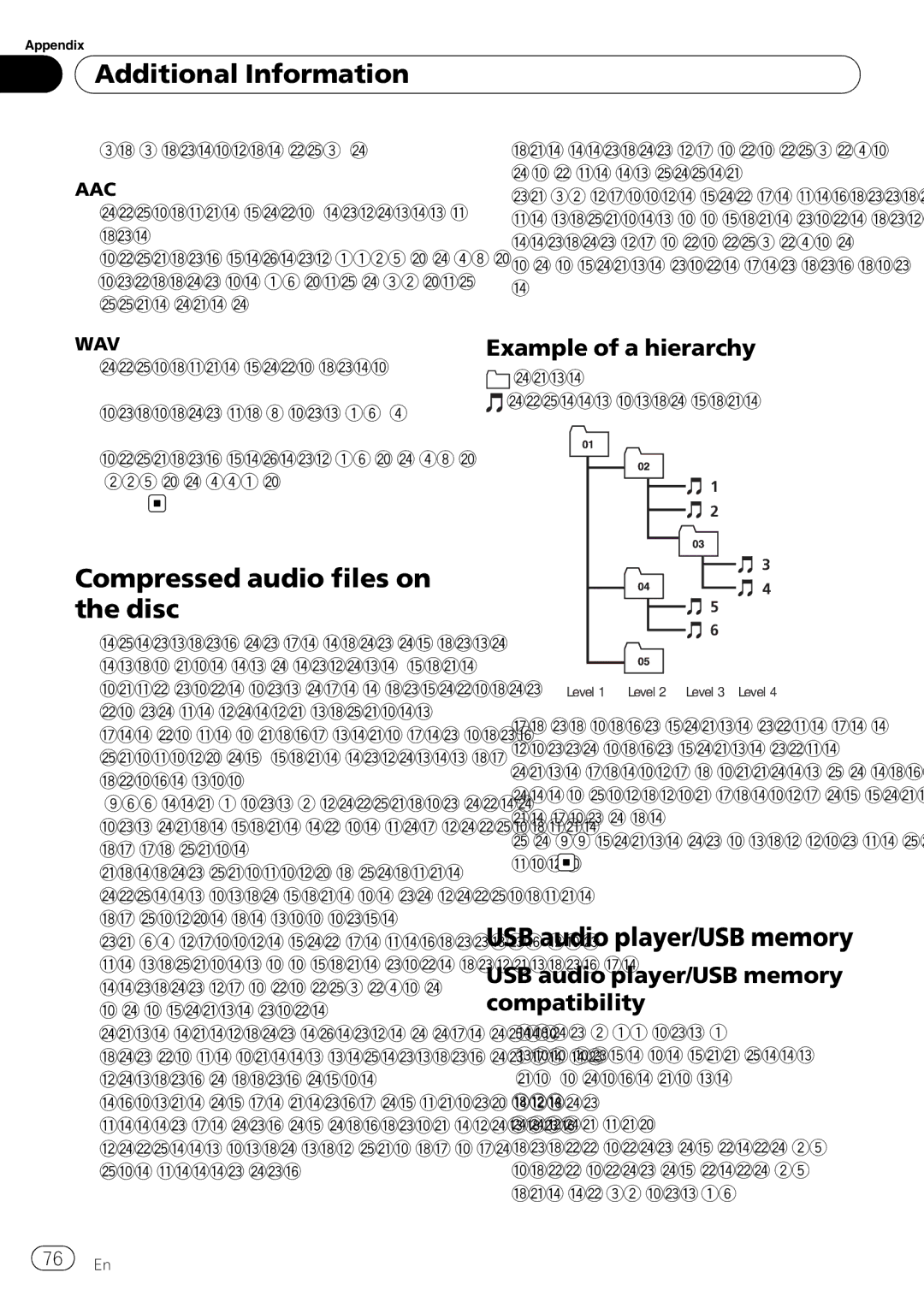 Pioneer FH-P800BT operation manual Compressed audio files on the disc, USB audio player/USB memory, Example of a hierarchy 