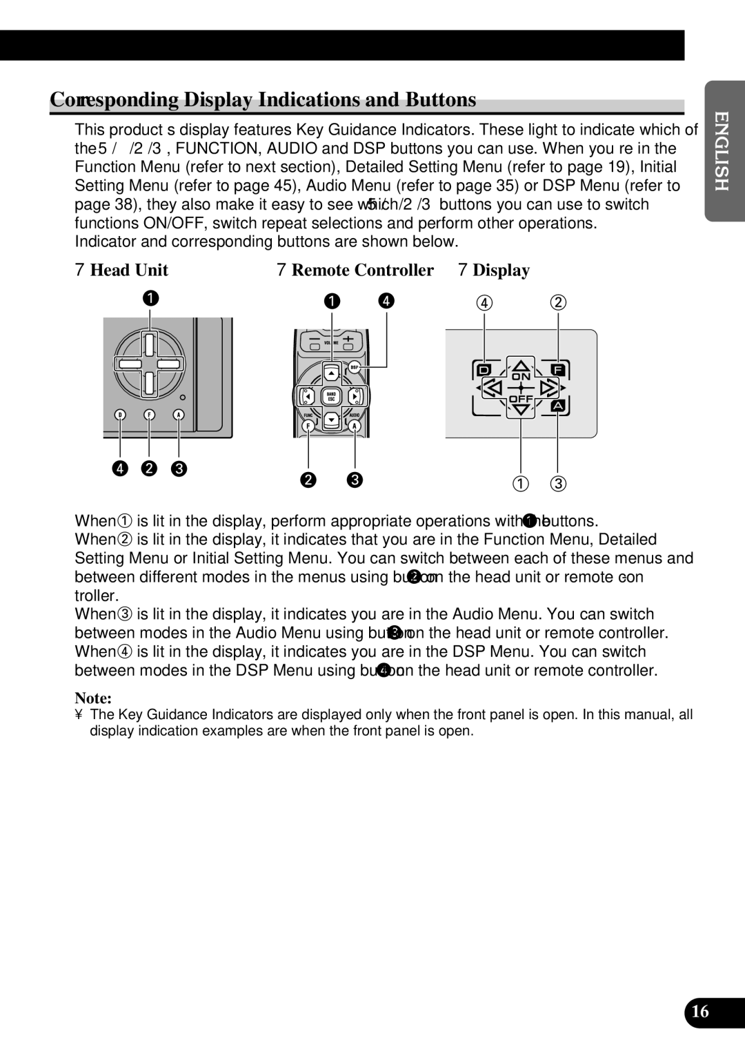 Pioneer FH-P8800 operation manual Corresponding Display Indications and Buttons, 7Head Unit 7Remote Controller 7Display 