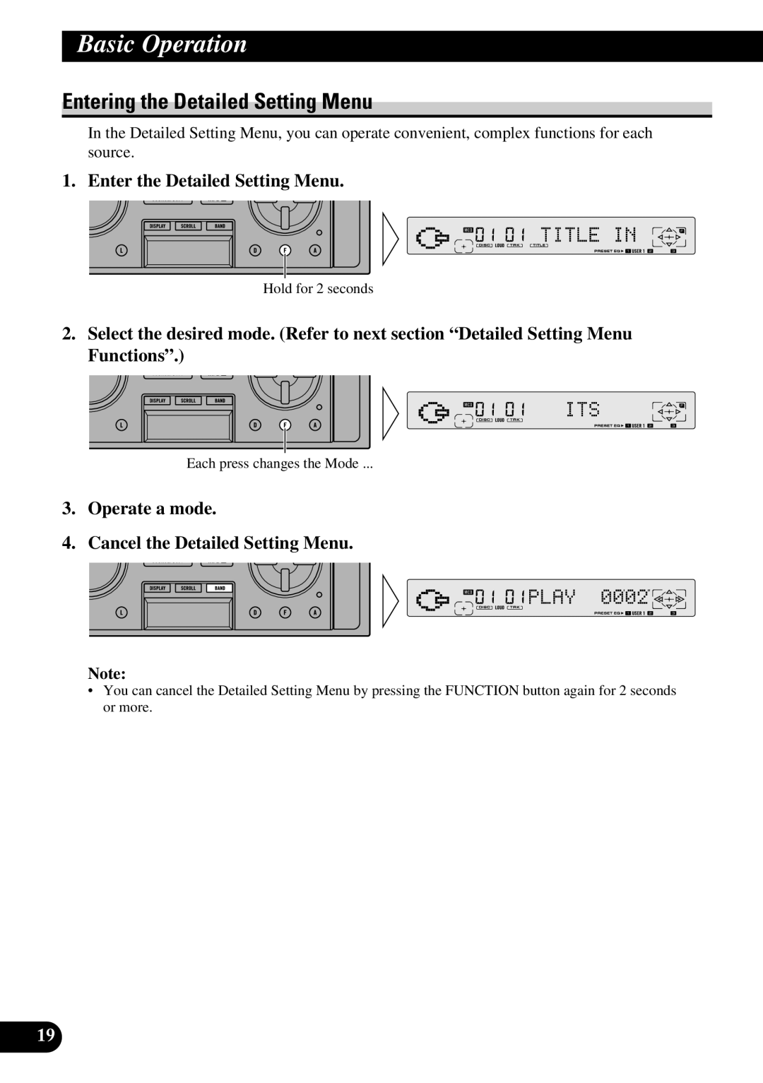 Pioneer FH-P8800 operation manual Entering the Detailed Setting Menu, Enter the Detailed Setting Menu 