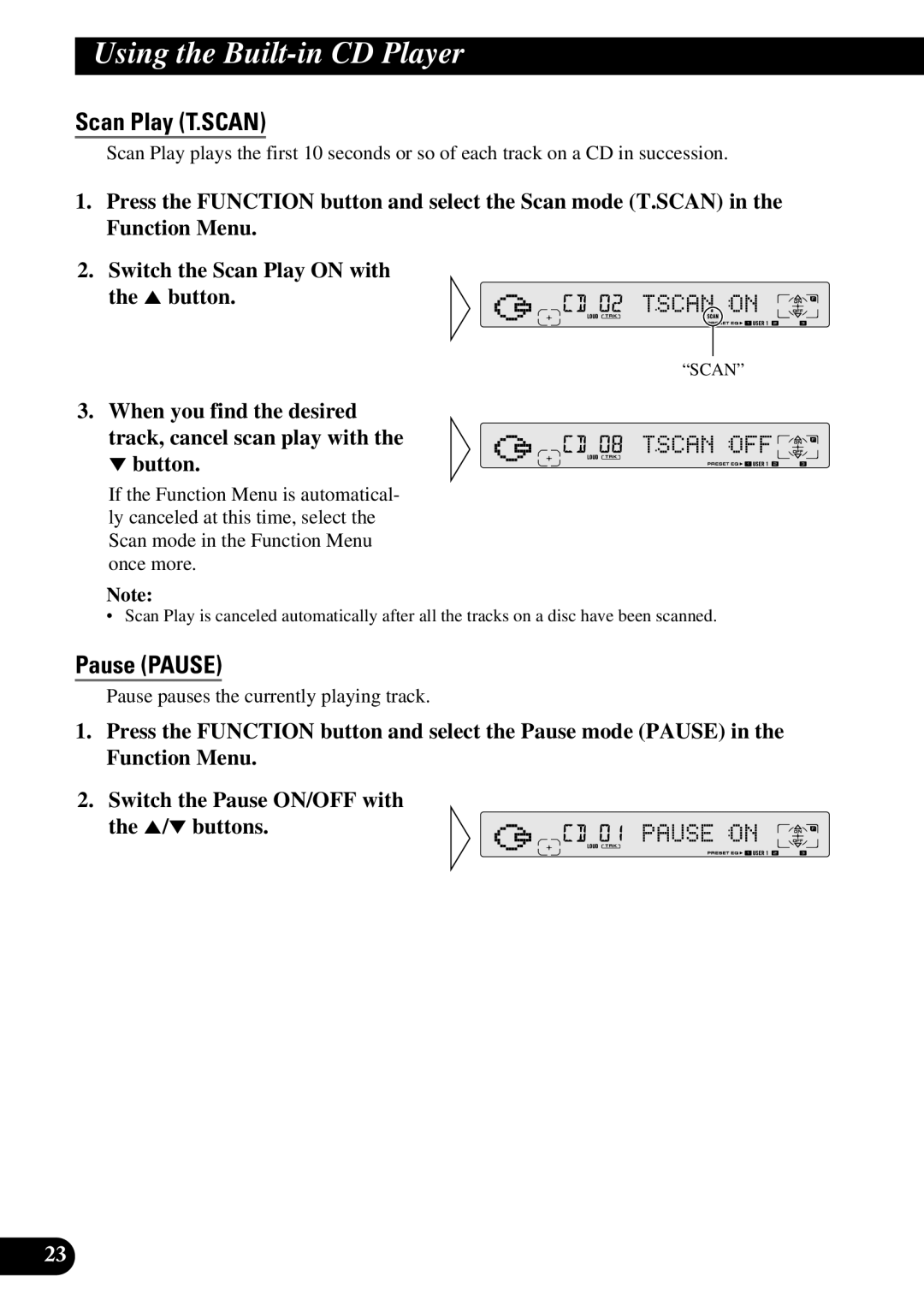 Pioneer FH-P8800 operation manual Scan Play T.SCAN, Pause Pause 