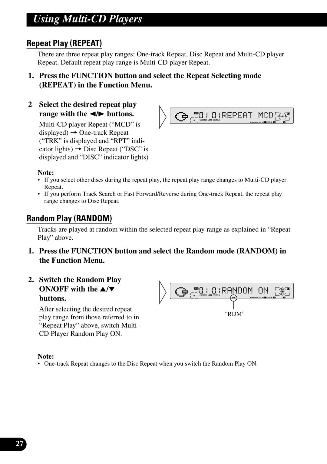 Pioneer FH-P8800 operation manual Using Multi-CD Players, Random Play Random 