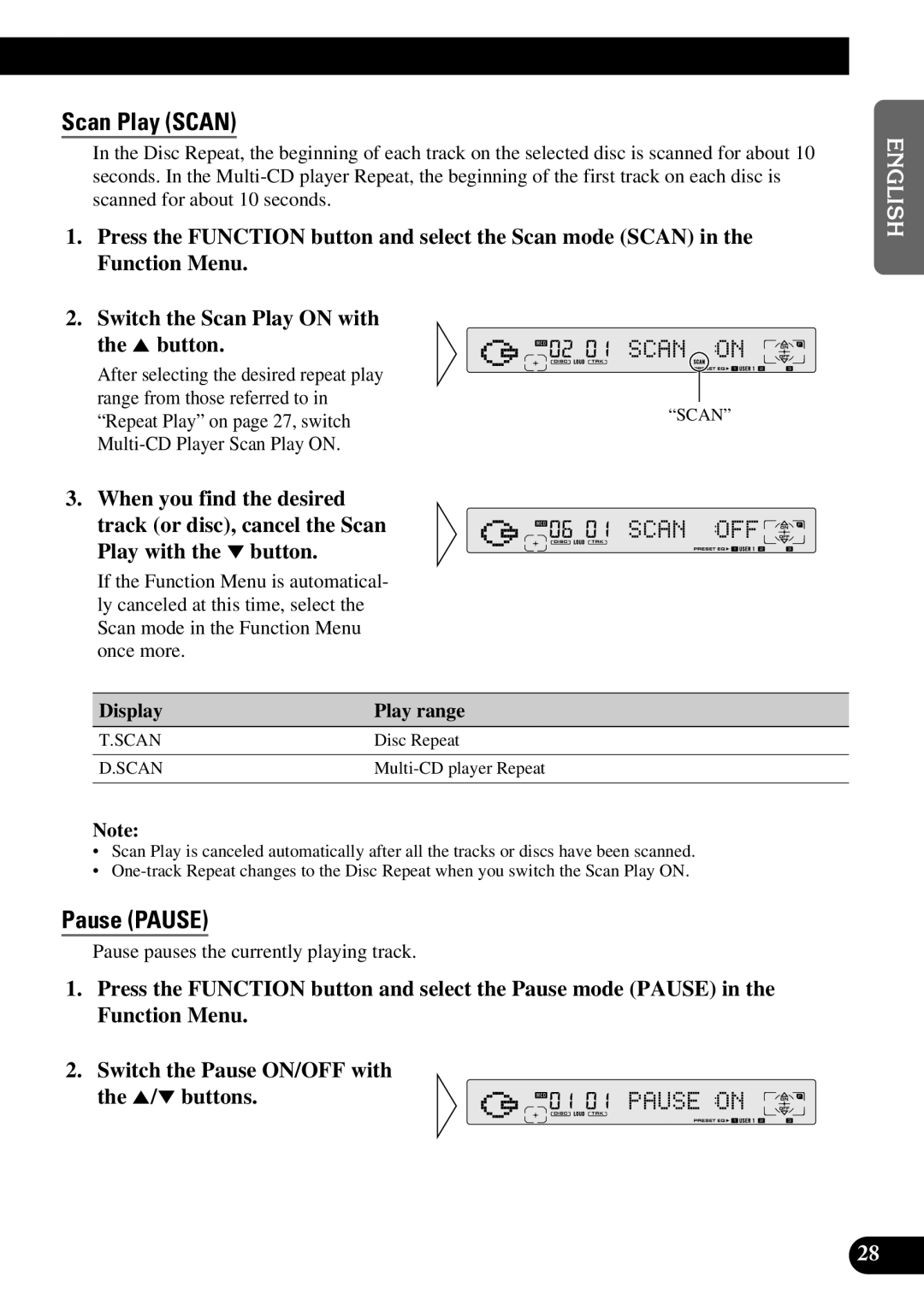 Pioneer FH-P8800 operation manual Display Play range 