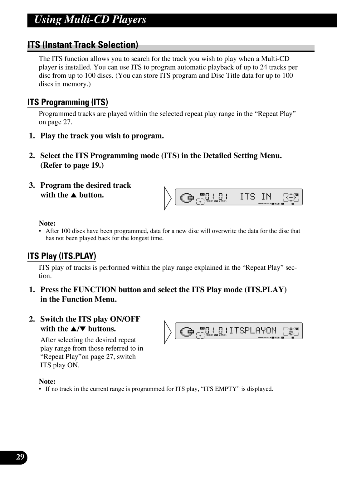 Pioneer FH-P8800 operation manual ITS Instant Track Selection, ITS Programming ITS, ITS Play ITS.PLAY 