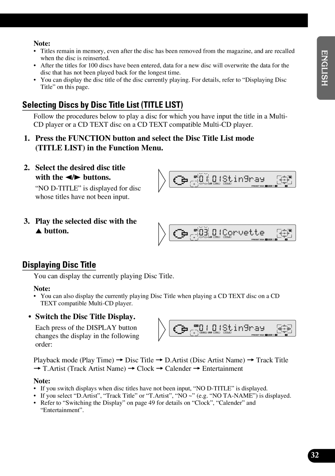 Pioneer FH-P8800 operation manual Selecting Discs by Disc Title List Title List, Play the selected disc with Button 