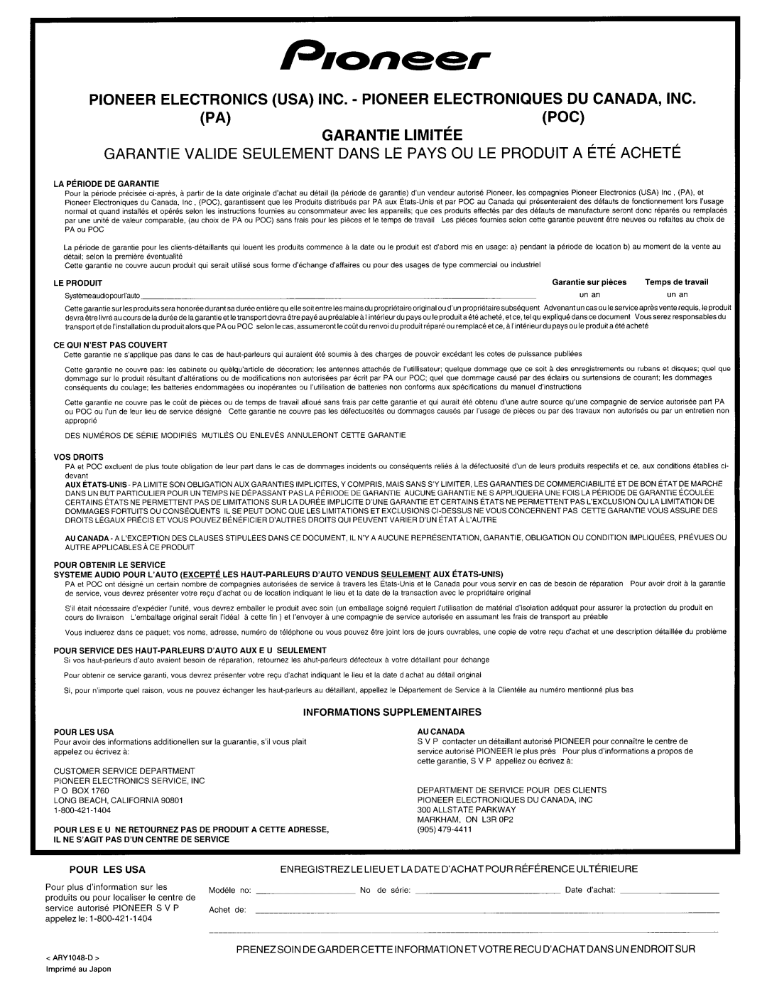 Pioneer FH-P8800 operation manual 