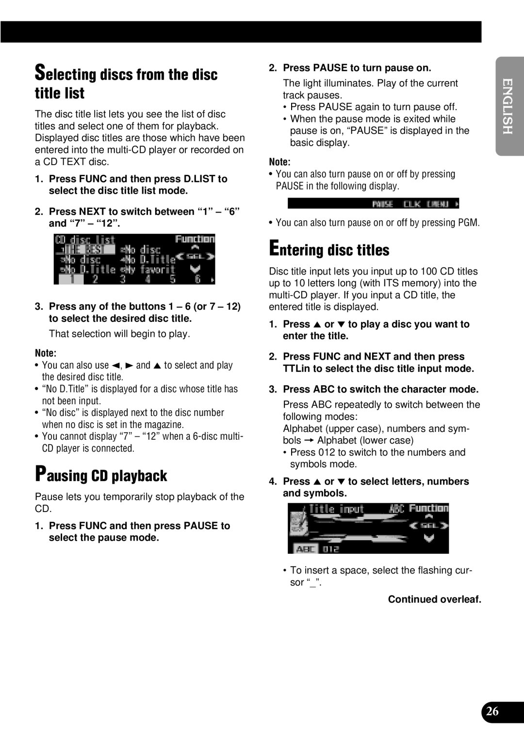 Pioneer FH-P8900MD Selecting discs from the disc title list, Press 5 or ∞ to play a disc you want to enter the title 