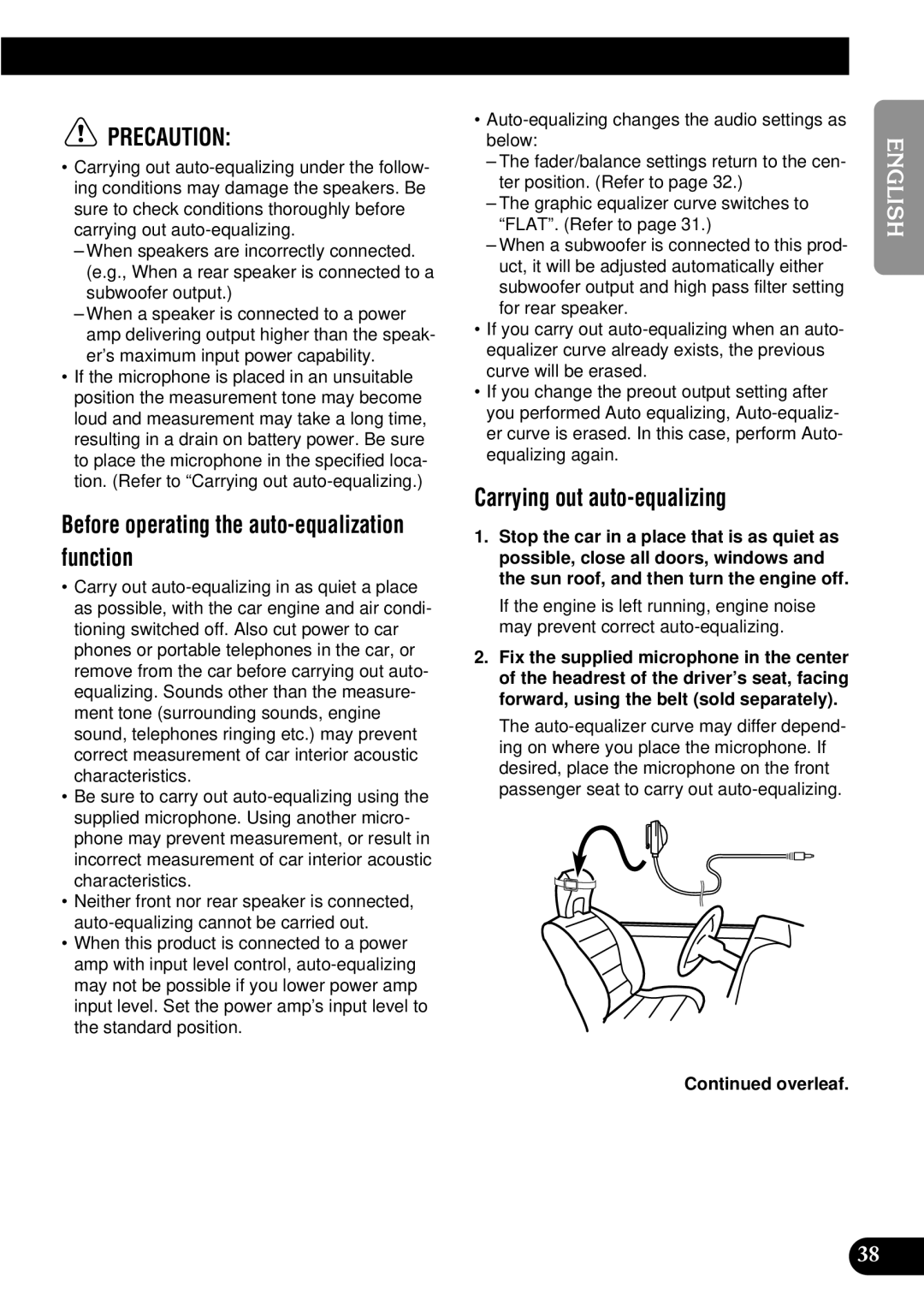 Pioneer FH-P8900MD operation manual Before operating the auto-equalization function, Carrying out auto-equalizing 