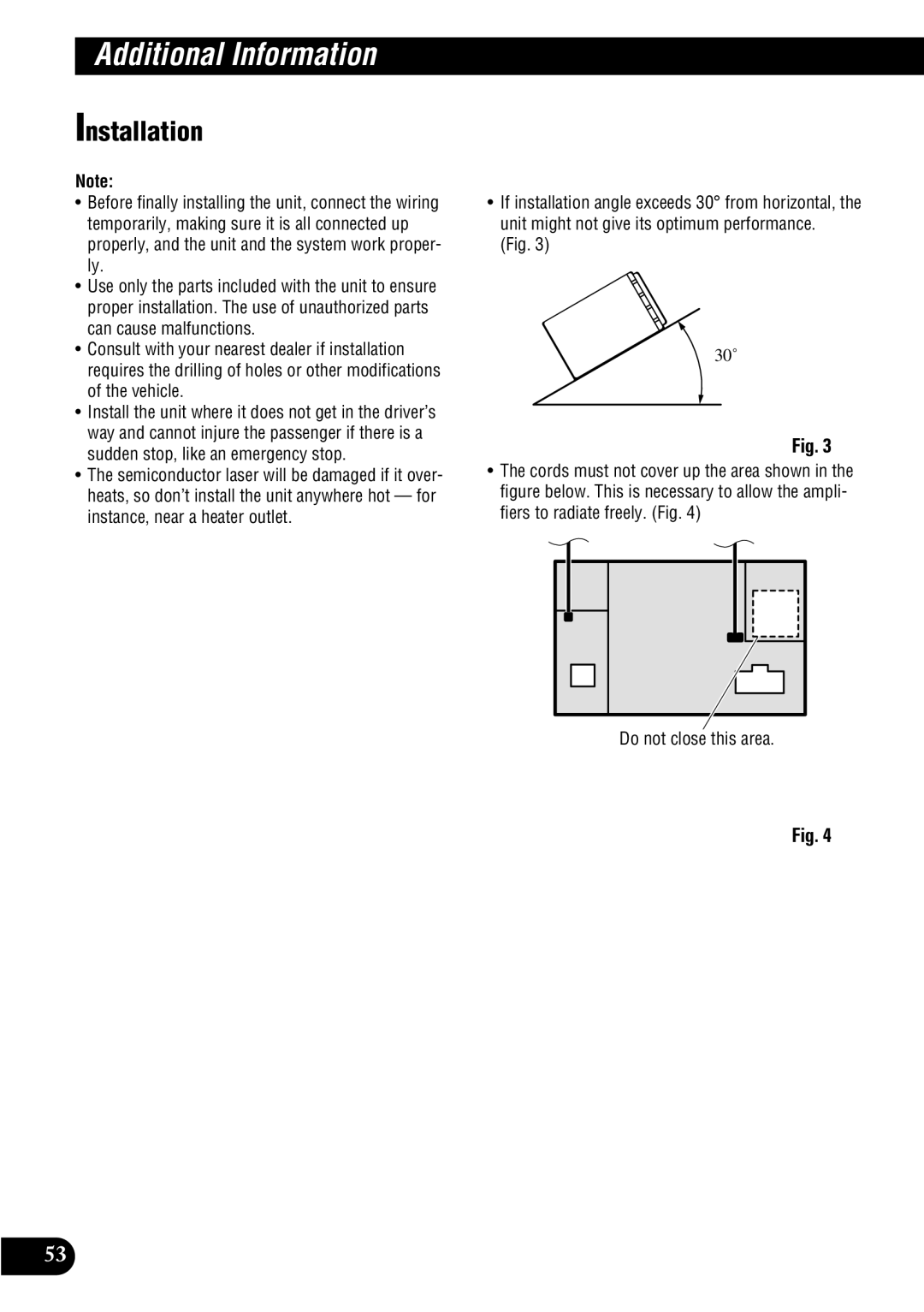 Pioneer FH-P8900MD operation manual Installation, Do not close this area 