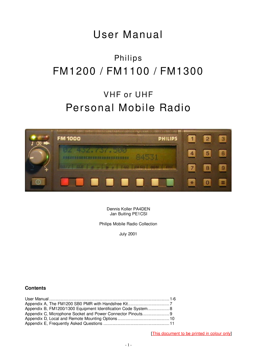 Pioneer user manual FM1200 / FM1100 / FM1300 