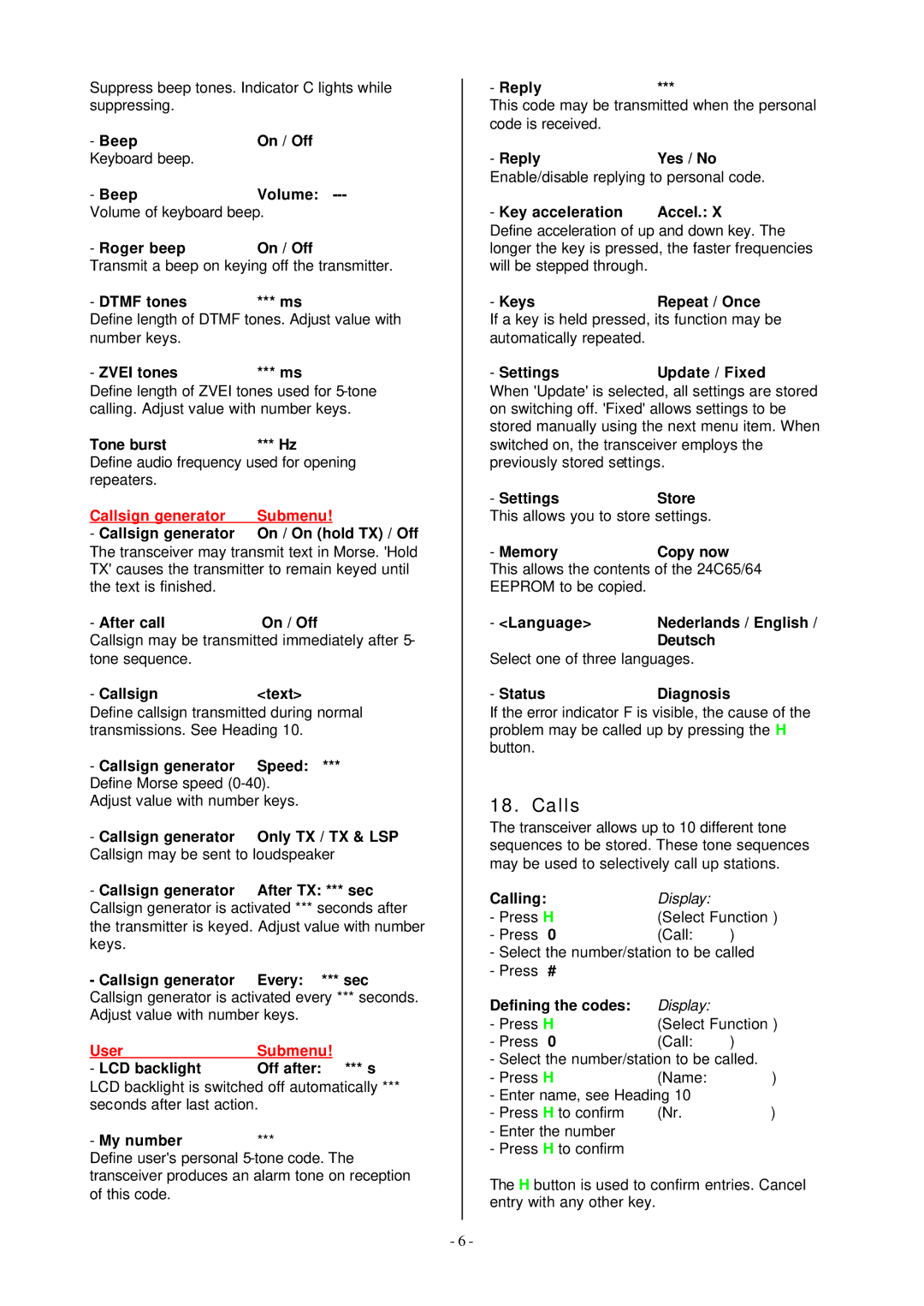 Pioneer FM1200 user manual Calls 