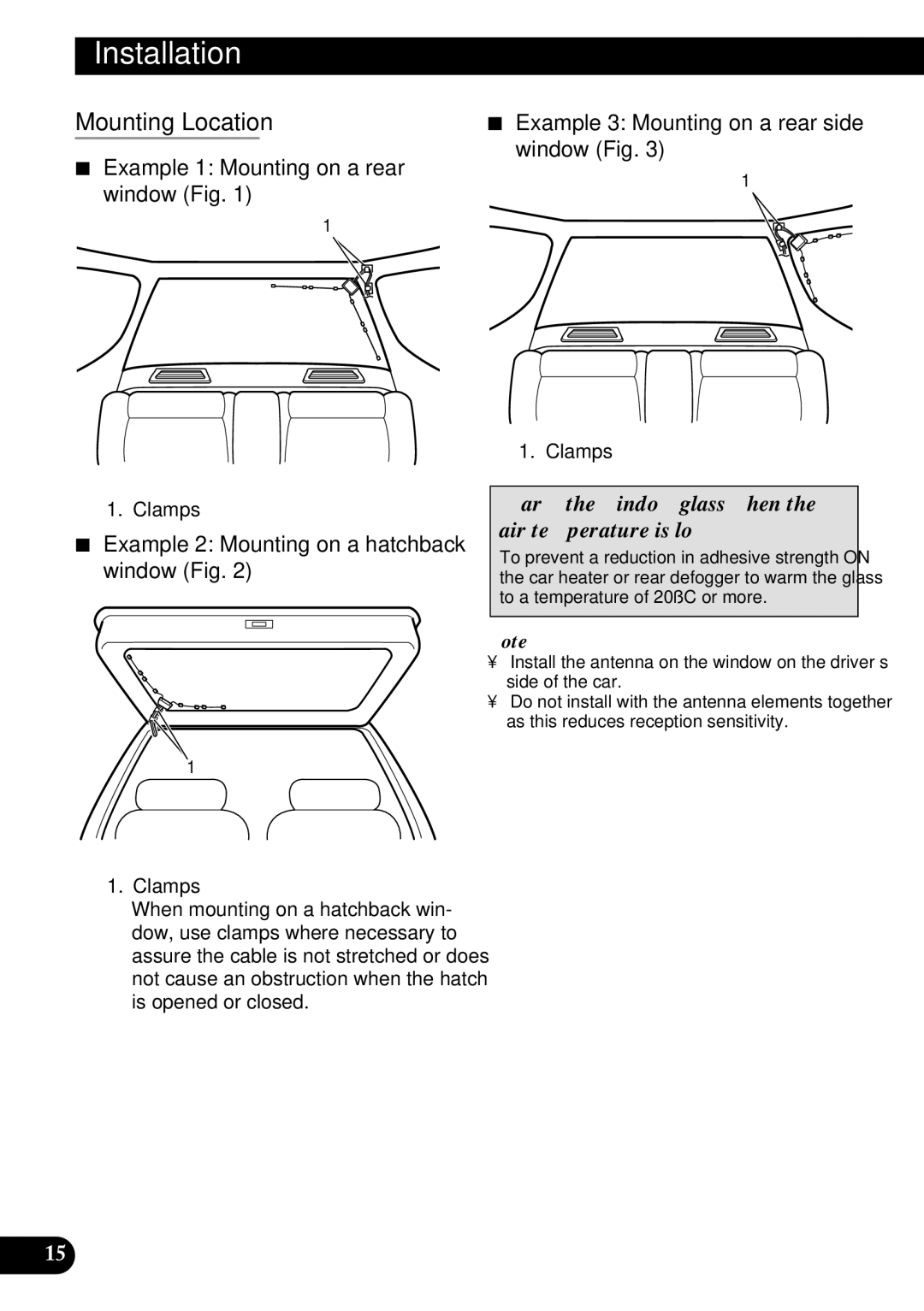 Pioneer GEX-6100TV owner manual Mounting Location, Warm the window glass when the air temperature is low 