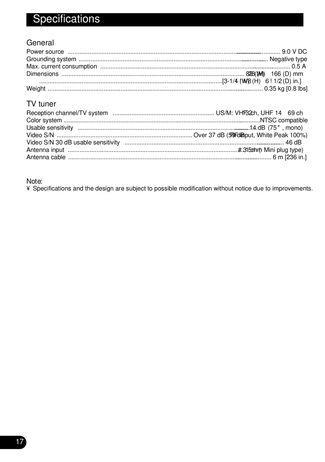 Pioneer GEX-6100TV owner manual Specifications, General 