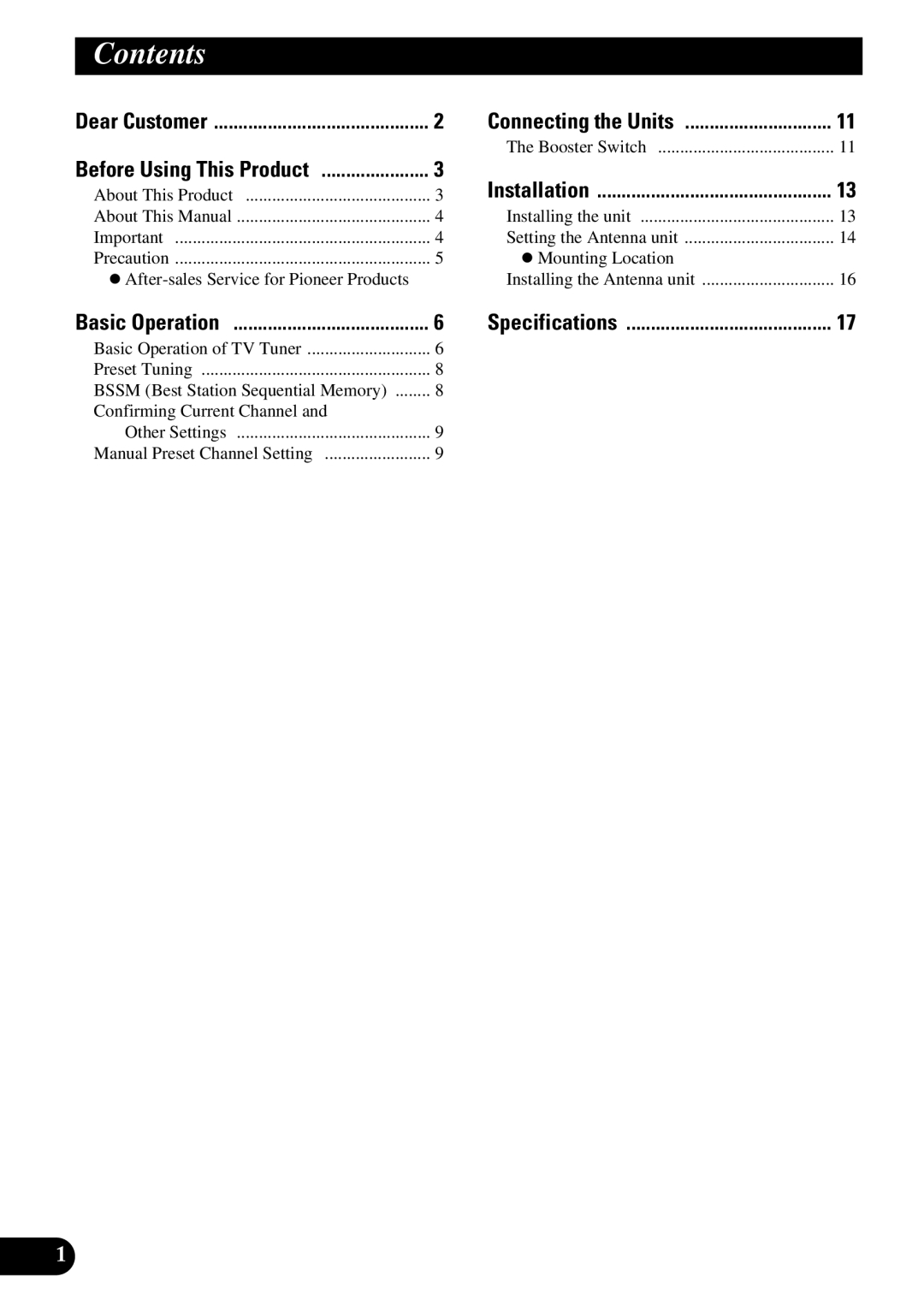 Pioneer GEX-6100TV owner manual Contents 