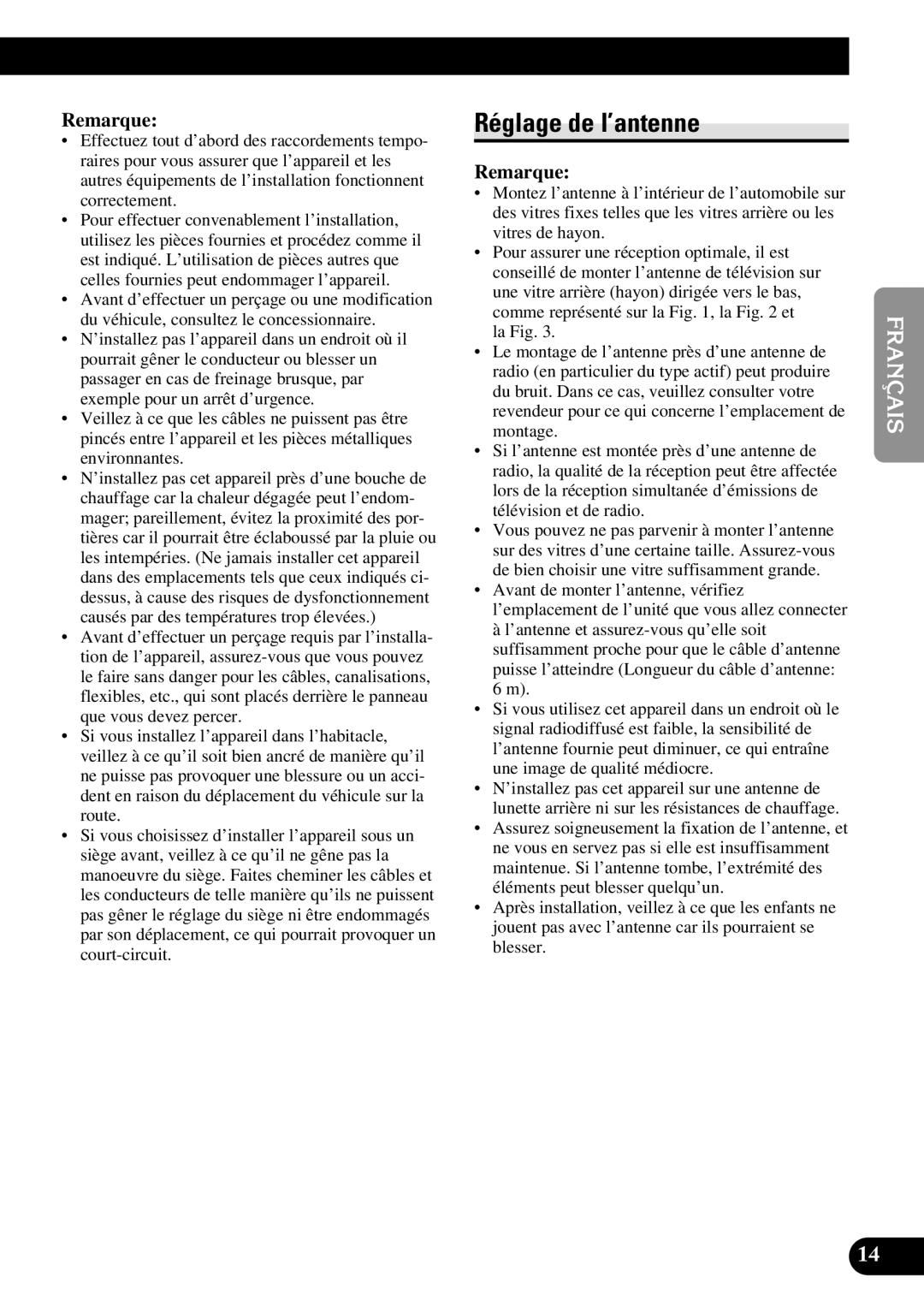 Pioneer GEX-6100TV owner manual Réglage de l’antenne 