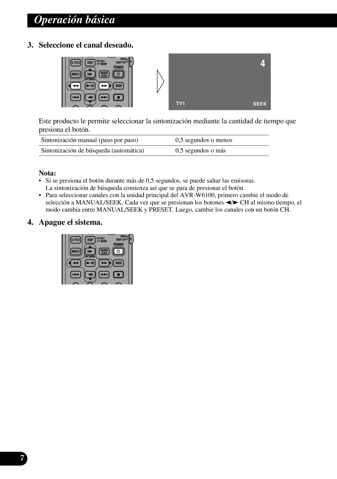 Pioneer GEX-6100TV owner manual Seleccione el canal deseado, Apague el sistema 