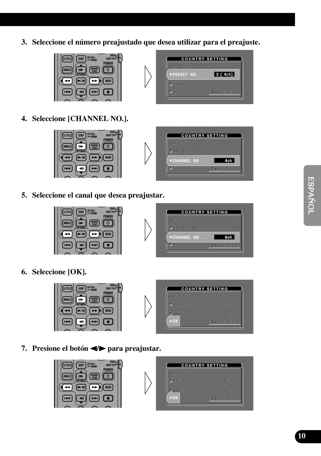 Pioneer GEX-6100TV owner manual Seleccione Channel no, Seleccione el canal que desea preajustar, Seleccione OK 