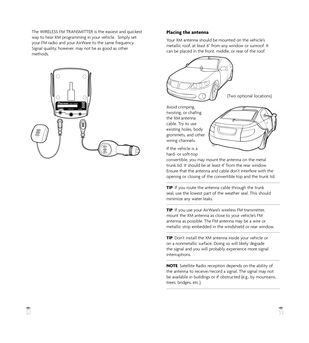 Pioneer GEX-AIRWARE1 manual Placing the antenna, Two optional locations 