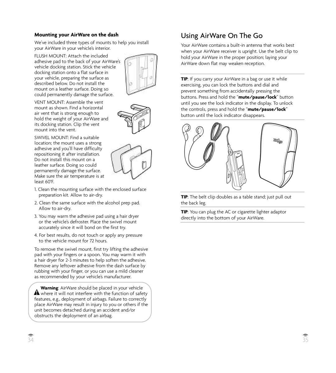 Pioneer GEX-AIRWARE1 manual Using AirWare On The Go, Mounting your AirWare on the dash 