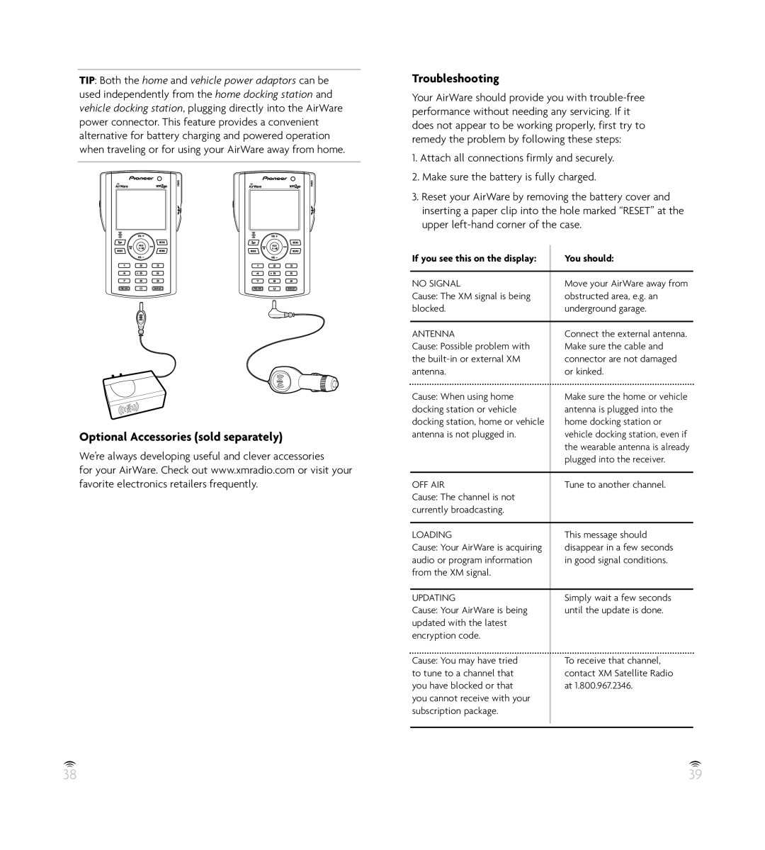 Pioneer GEX-AIRWARE1 manual Optional Accessories sold separately, Troubleshooting 