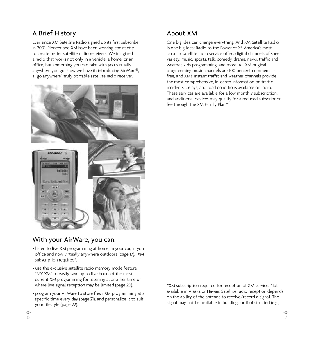 Pioneer GEX-AIRWARE1 manual A Brief History, With your AirWare, you can, About XM 