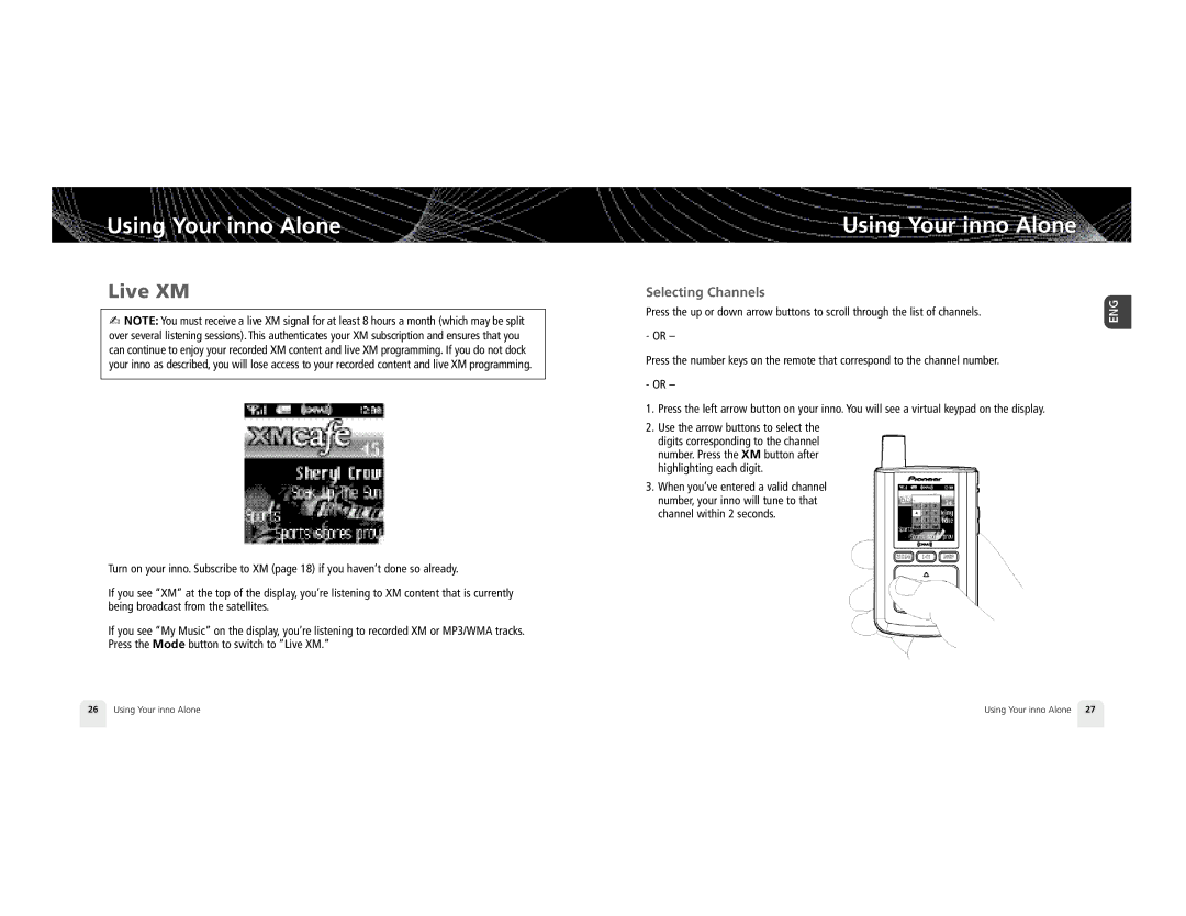 Pioneer GEX-INN02B manual Live XM, Selecting Channels 